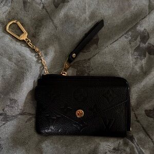 Louis Vuitton Black Leather Key Holder with Gold Chain